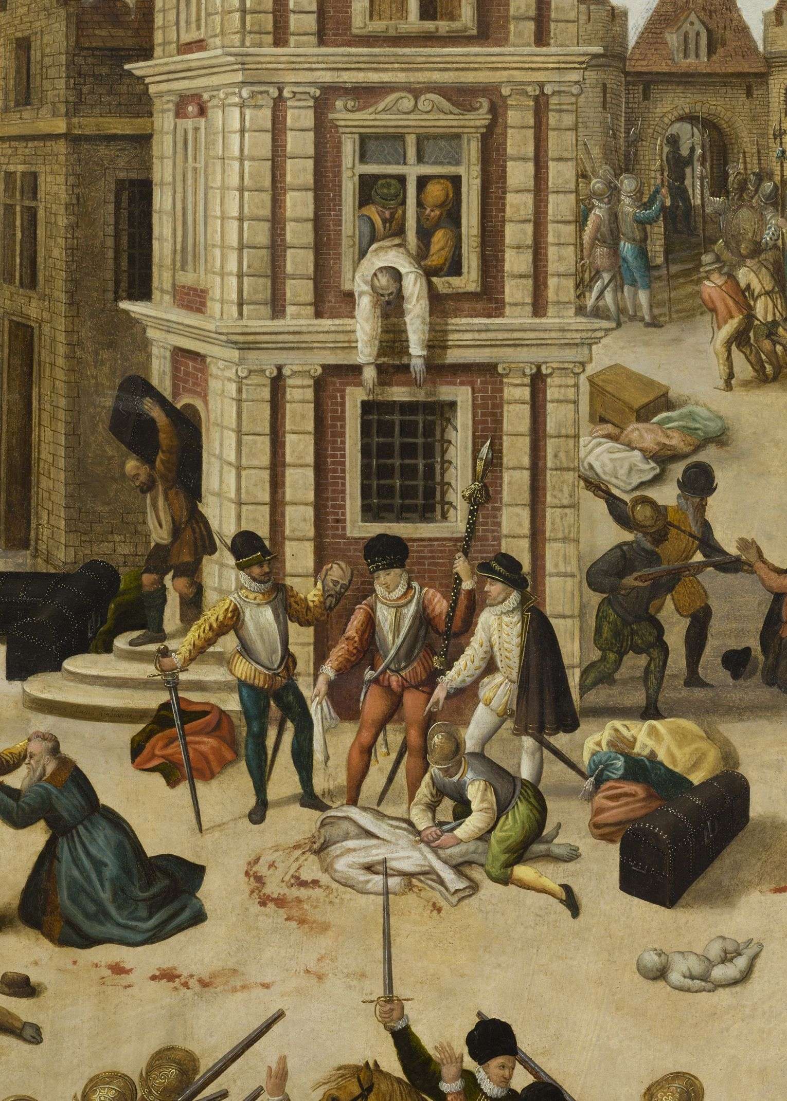 François Dubois (Amiens, 1529 - Genève, 1584),
"Le Massacre de la Saint-Barthélemy" (détail), vers 1572-1584.
Huile sur bois conservée au musée cantonal des Beaux-Arts de Lausanne.