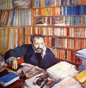 Edmond Duranty devant sa bibliothèque, par Edgar Degas.