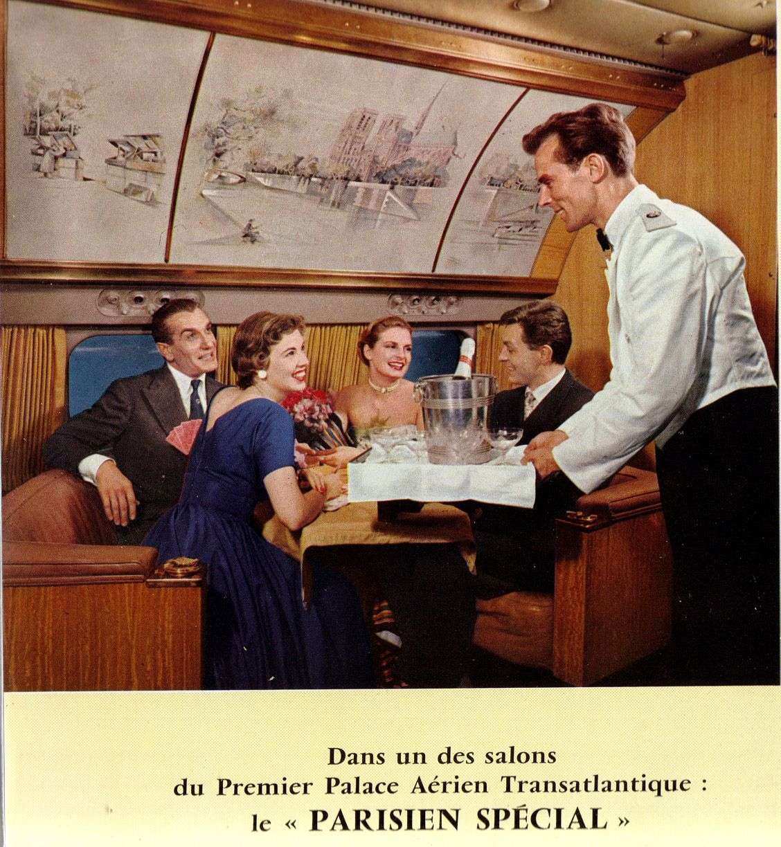 Service à bord. Dépliant commercial d'Air France. Années 70