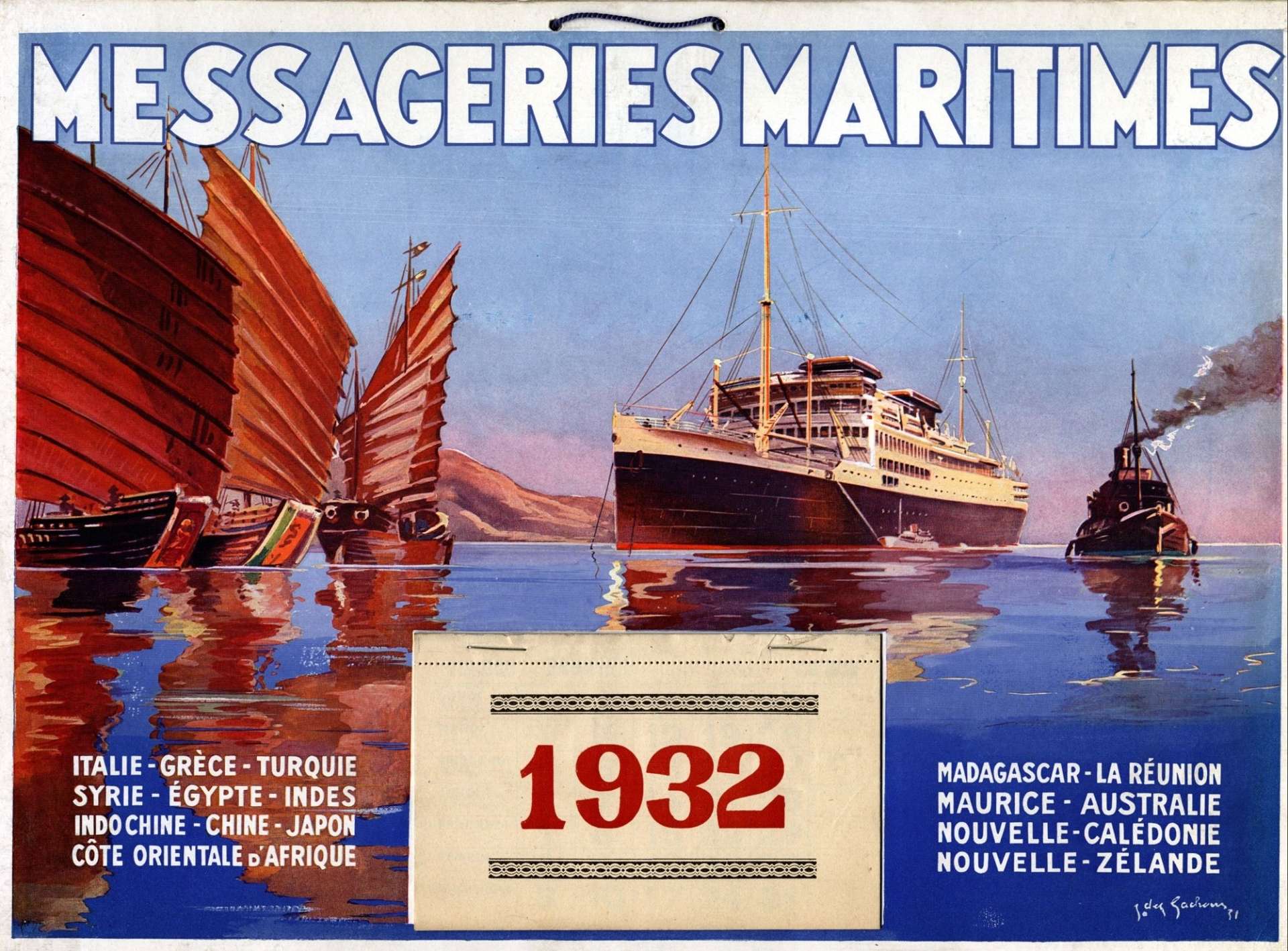 Calendrier des Messageries Maritimes pour l'année 1932.