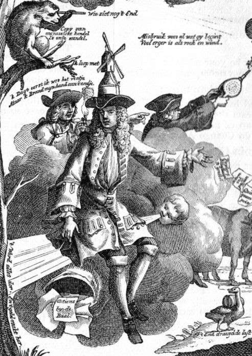 Le monopole des vents: Het Groote Tafereel der Dwaasheid, vertoonende de opkomst, voortgang en ondergang der Actie, Bubbel en Windnegotie, in Vrankryk, Engeland, en de Nederlanden, gepleegt in dem jaare MDCCXX, Amsterdam, 1720.