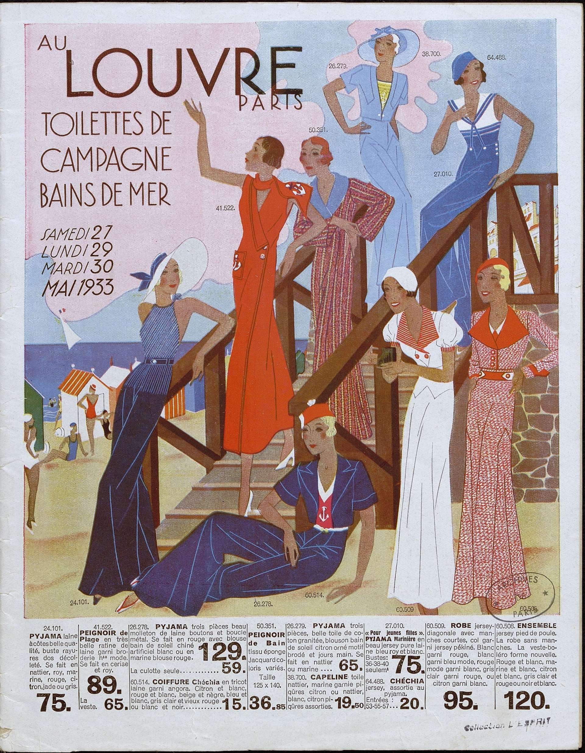 Publicité pour les vêtements d'été féminins des Magasins du Louvre, 1933