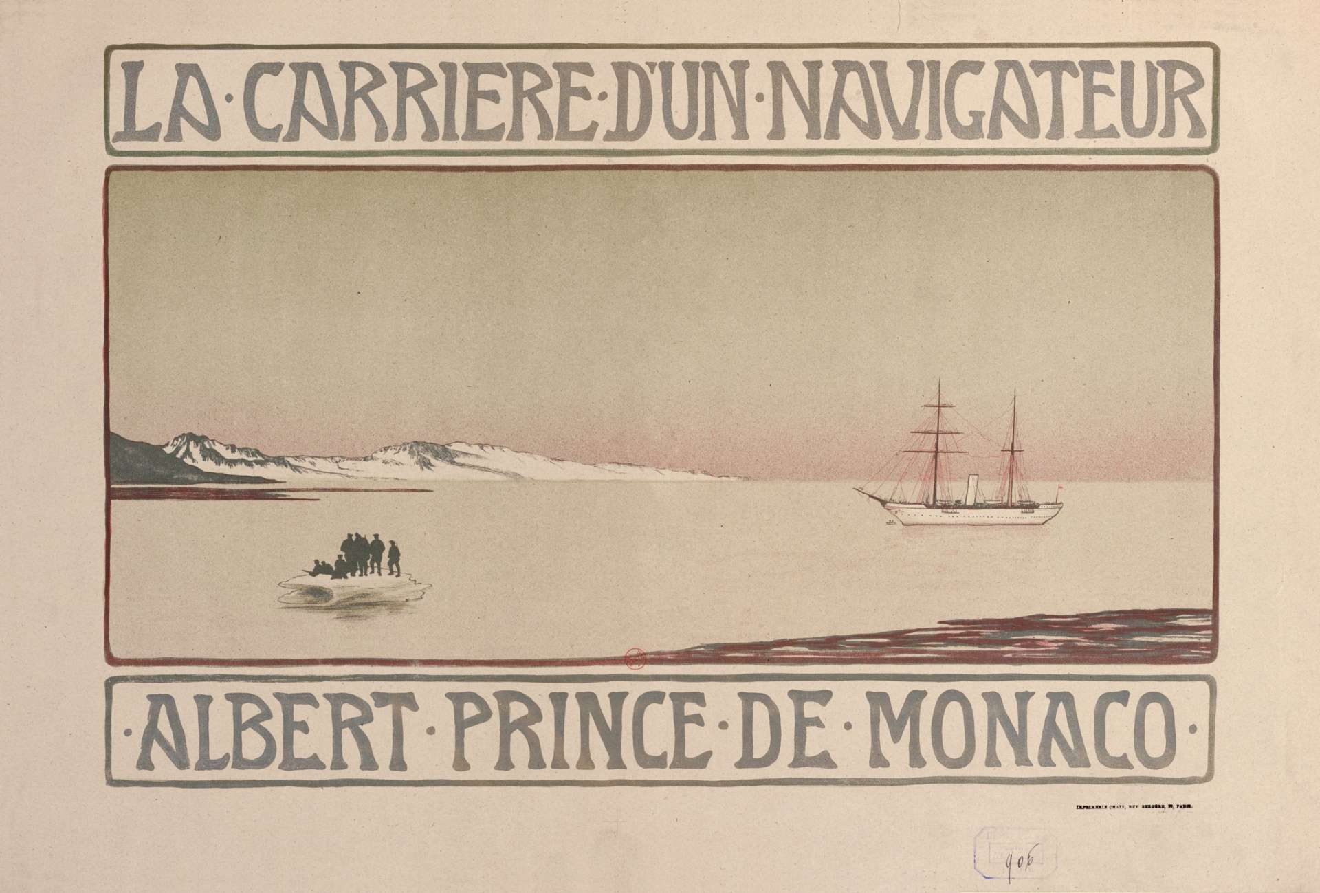 Affiche publicitaire de librairie pour la Carrière d'un navigateur par Paul Berthon, Paris, Impr. Chaix, 1900.