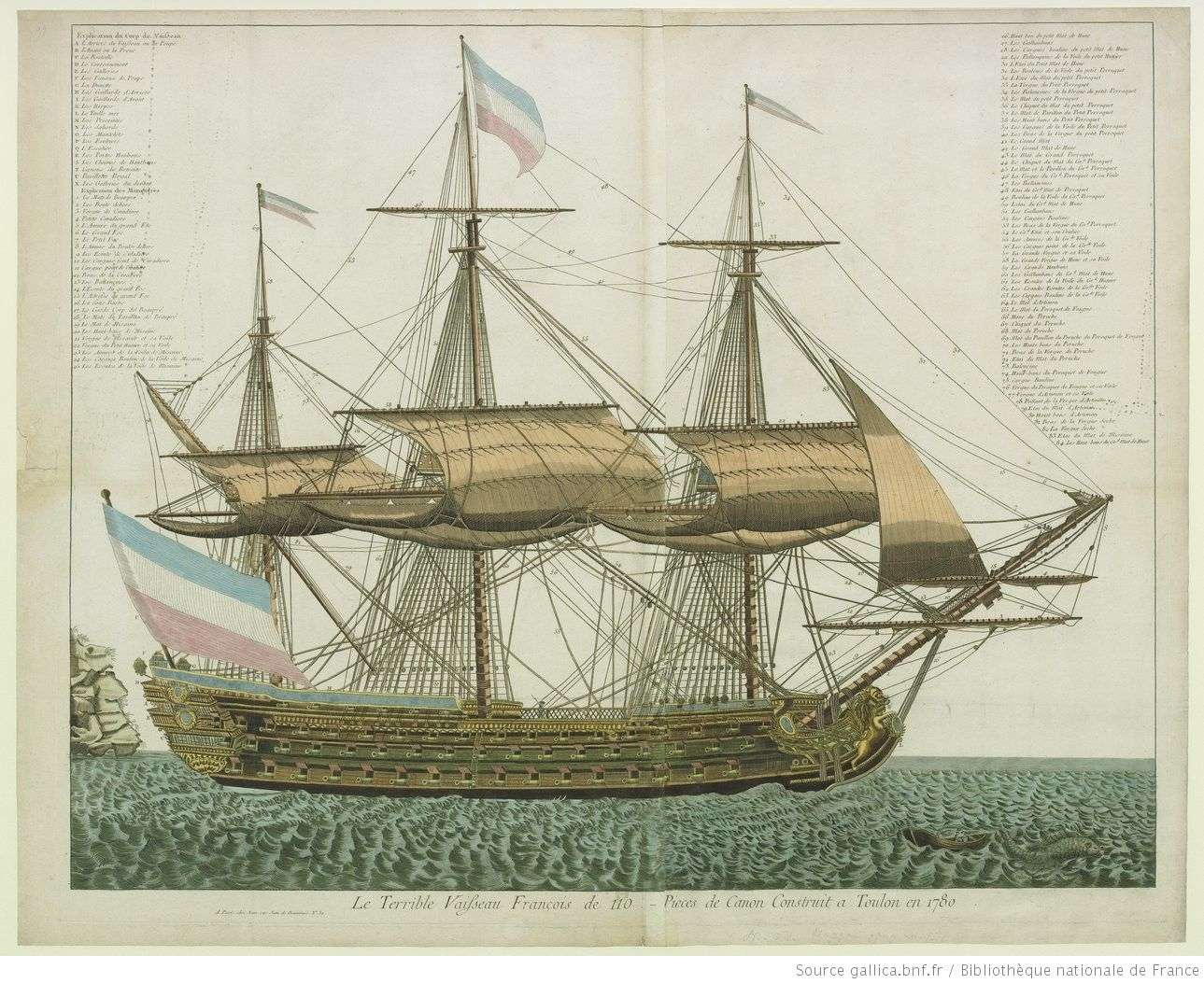 Le Terrible, vaisseau français de 110 canons, ayant servi sous l'Ancien Régime comme sous la Révolution.